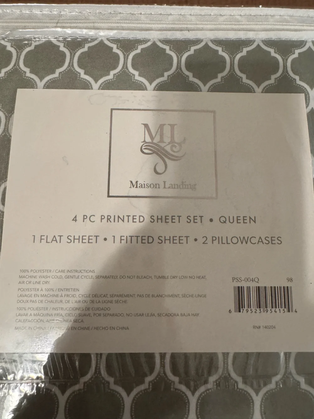 4-Piece Queen Sheet Set in Sage Geometric Print